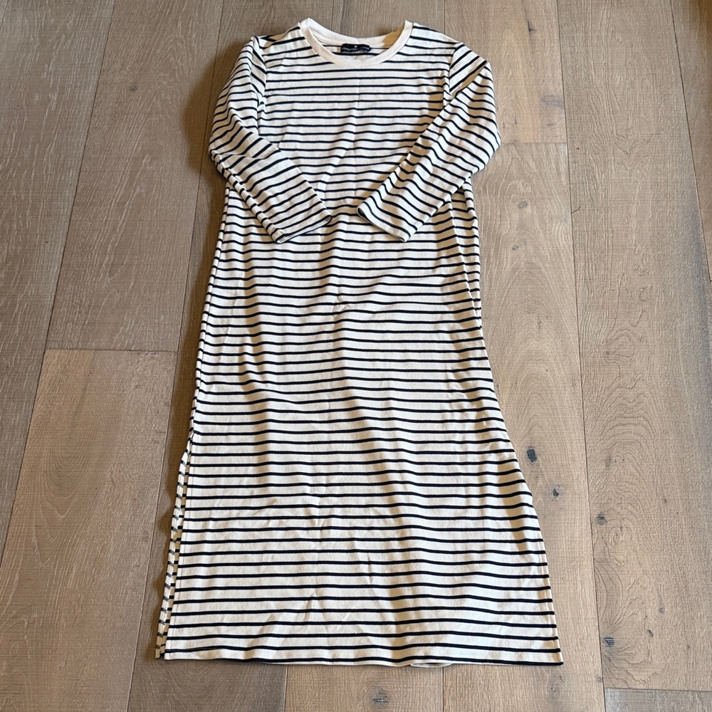 Pomander Place Black and Cream Striped Long Sleeve Dress